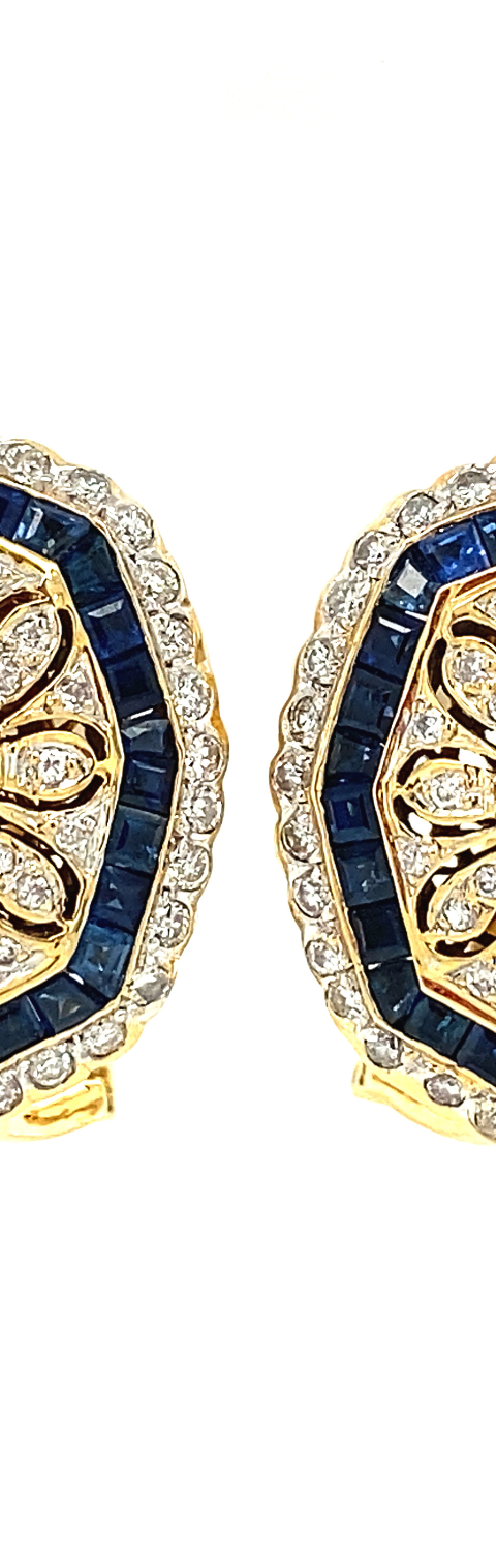 Vintage 18K Gold Drop Earrings with Sapphire and Diamond